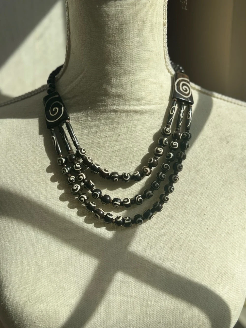 Handcrafted Black Swirl Multi-Strand Necklace
